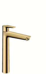 Vysoká umyvadlová baterie Hansgrohe Talis E v povrchu Cool Sunrise se vzhledem leštěného zlata s výpustí