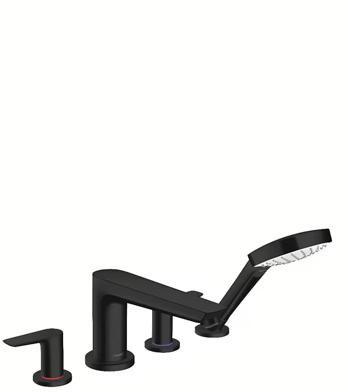 Hansgrohe Talis E čtyřotvorová vanová baterie na okraj vany v matné černé se sprchou