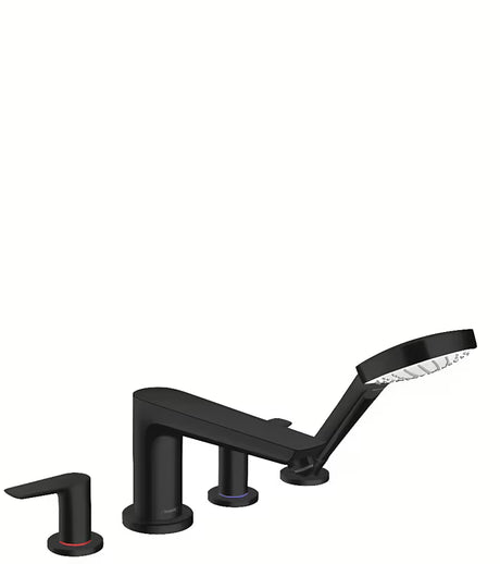 Hansgrohe Talis E čtyřotvorová vanová baterie na okraj vany v matné černé se sprchou