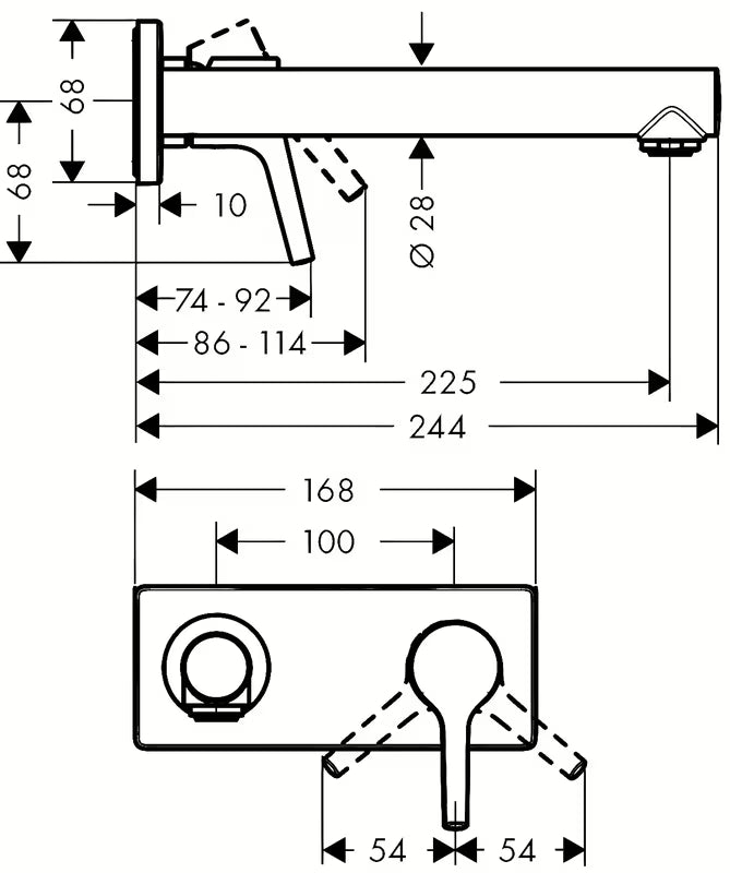 Podomítková umyvadlová baterie Hansgrohe Talis S v chromovém provedení pro nástěnnou montáž.