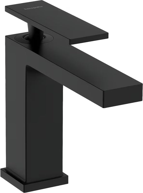 Umyvadlová páková baterie hansgrohe Tecturis E 110 v matné černé s výpustí a širokým proudem WaterfallStream.