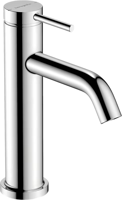 Chromowana jednouchwytowa bateria umywalkowa Hansgrohe Tecturis S 110 z odpływem oraz z oszczędnymi technologiami EcoSmart+ i AirPower.