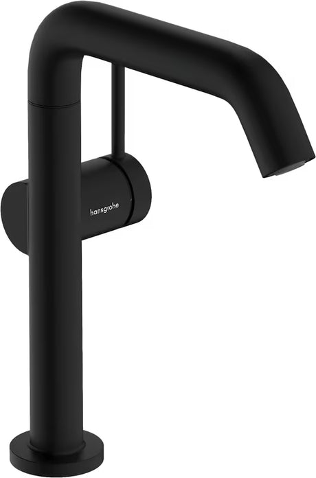 Černá matná páková umyvadlová baterie hansgrohe Tecturis S s otočným výtokem a technologií CoolStart