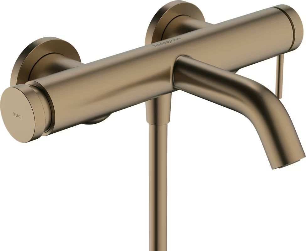 Nástěnná páková vanová baterie hansgrohe Tecturis S v provedení kartáčovaný bronz s tlačítkem Select.