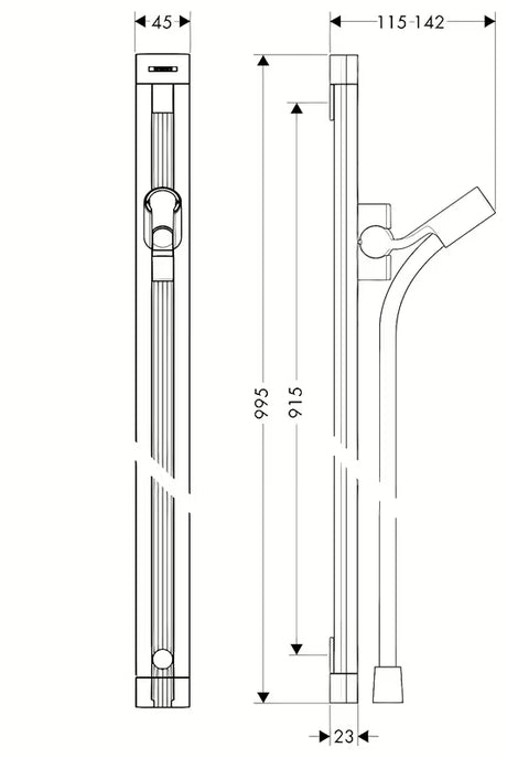 Hansgrohe Unica sprchová tyč v chromu s nastavitelným držákem a sprchovou hadicí