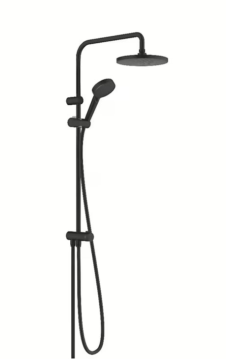 Sprchový systém hansgrohe Vernis Blend 200 Reno v matné černé s horní sprchou 205 mm a ruční sprchou.
