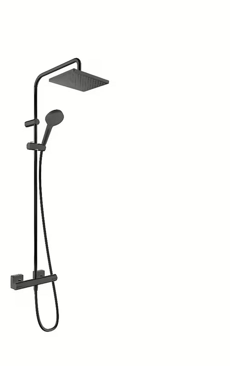 Hansgrohe Vernis Shape sprchový systém s termostatickou baterií v matné černé s horní a ruční sprchou