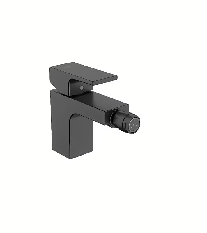 Bidetová páková baterie Hansgrohe Vernis Shape v matné černé s výpustí a ergonomickou rukojetí.
