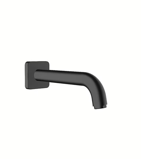 Vanový výtok hansgrohe Vernis Shape v matné černé pro montáž na stěnu s lineární rozetou.