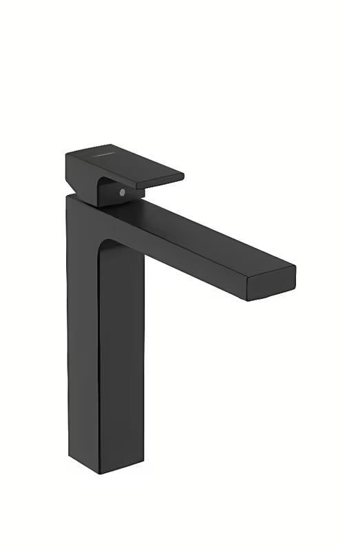 Hansgrohe Vernis Shape vysoká umyvadlová baterie v matné černé s pákovým ovládáním a výpustí