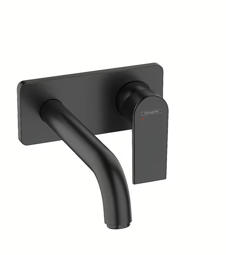 Podomítková umyvadlová páková baterie hansgrohe Vernis Shape v matné černé pro nástěnnou montáž.