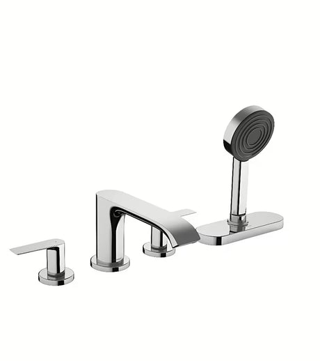 Chromová čtyřotvorová vanová baterie na okraj vany Hansgrohe Vivenis se sprchovou hlavicí a sBox