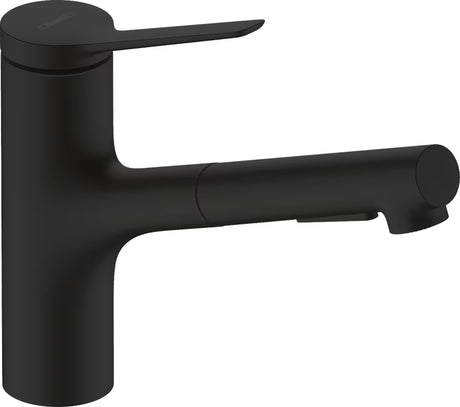 Hansgrohe Zesis M33 dřezová baterie v matné černé s vytahovací sprškou a dvěma proudy