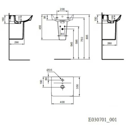 Bílé keramické umývátko Ideal Standard Connect Air 40x35 cm s hranatým minimalistickým designem