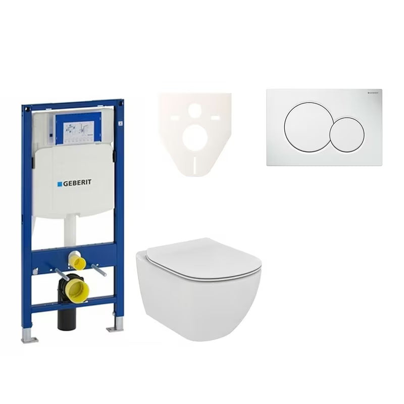 Závěsný WC set Ideal Standard Tesi s modulem Geberit Duofix a tlačítkem Sigma 01 v bílé barvě
