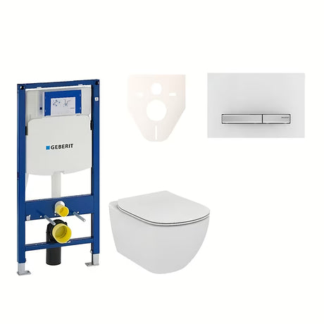 Závěsný WC set Ideal Standard Tesi s modulem Geberit Duofix a tlačítkem Sigma 50 v alpské bílé