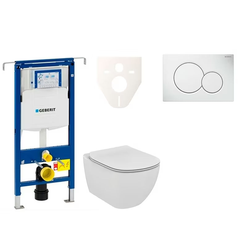 Závěsný WC set Ideal Standard Tesi s modulem Geberit Duofix, tlačítkem Sigma 01 a zvukoizolační vložkou