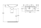 Bílé umývátko Ideal Standard Eurovit 50 x 23,5 cm s postranním otvorem pro baterii vpravo.