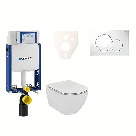 Závěsný WC set Ideal Standard Tesi s modulem Geberit Kombifix a tlačítkem Sigma 01 v bílé barvě