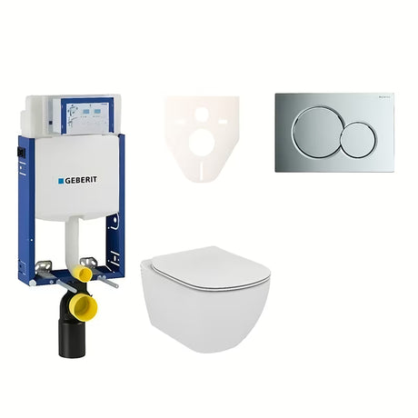Závěsný WC set Ideal Standard Tesi s modulem Geberit Kombifix, tlačítkem Sigma 01 chrom a zvukoizolační vložkou