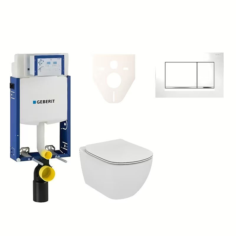Závěsný WC set Ideal Standard Tesi s modulem Geberit Kombifix a tlačítkem Sigma 30 bílá chrom lesk