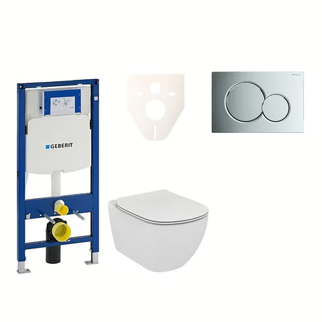 Závěsný WC set Ideal Standard Tesi s modulem Geberit Duofix, tlačítkem Sigma 01 chrom a zvukoizolační vložkou