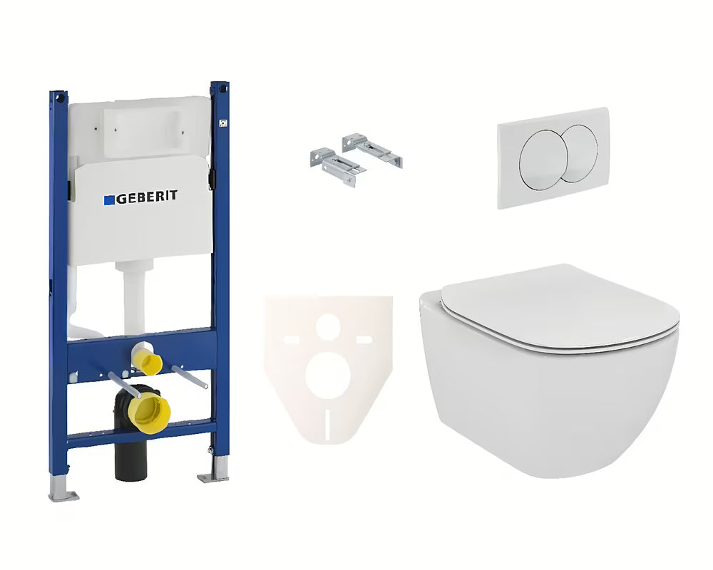 Závěsný WC set Ideal Standard Tesi s modulem Geberit Duofix a bílým tlačítkem Delta 20