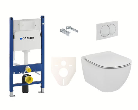 Závěsný WC set Ideal Standard Tesi s modulem Geberit Duofix a bílým tlačítkem Delta 20