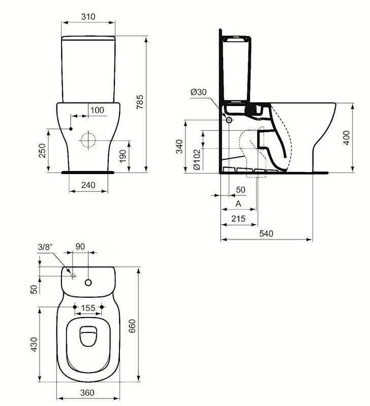 WC kombi Ideal Standard Tesi v bílé barvě s technologií AquaBlade a sedátkem SoftClose.