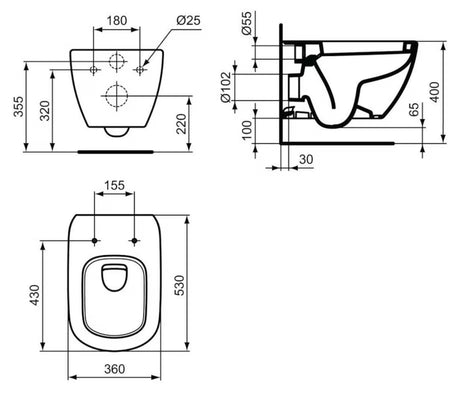 Bílé závěsné WC Ideal Standard Tesi se skrytým uchycením a oválným moderním designem