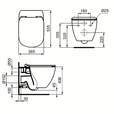 Bílé závěsné WC Ideal Standard Tesi se skrytým uchycením a technologií splachování AquaBlade®.