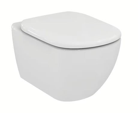 Bílé WC sedátko Ideal Standard Tesi z duroplastu s tichým dovíráním SoftClose a wrapover designem.