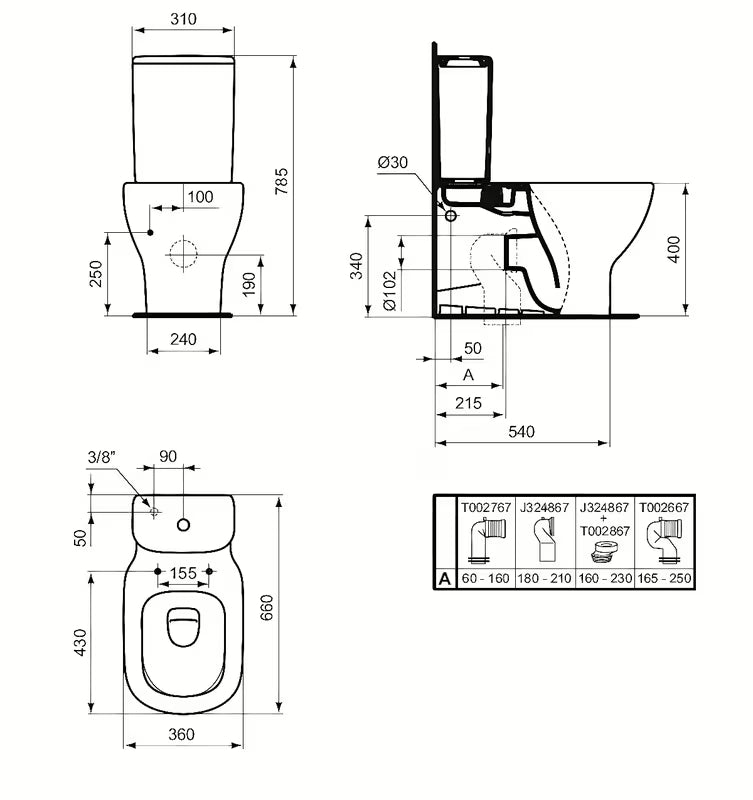Bílá keramická splachovací nádrž Ideal Standard Tesi pro WC kombi s dvojitým splachováním DualFlush