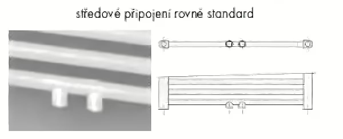 Kombinovaný teplovodní radiátor Isan v černém matném laku se zaobleným D profilem a středovým připojením 50mm.