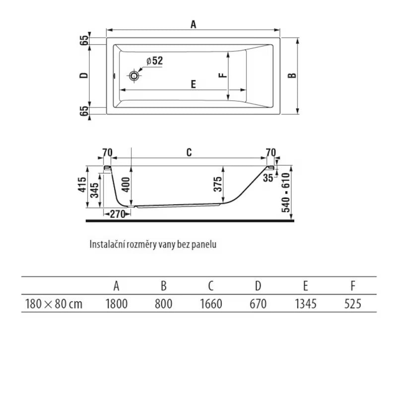 Obdélníková akrylátová vana Jika Cubito 180x80 cm s moderním hranatým designem
