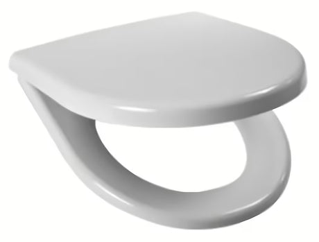 Bílé WC sedátko Jika Lyra Plus z duroplastu s technologií SoftClose a plastovými panty.