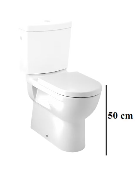 Bílá WC mísa kombi Jika Mio s hlubokým splachováním a odpadem Vario, bez nádržky a sedátka.