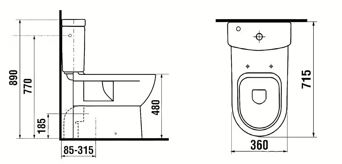 Bílé WC kombi Jika Mio s VARIO odpadem a úsporným splachováním 3/6 l