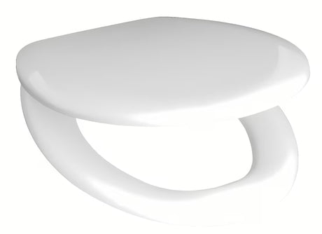 Bílé duroplastové WC sedátko Jika Zeta se zpomalovacím mechanismem SoftClose a plastovými panty.