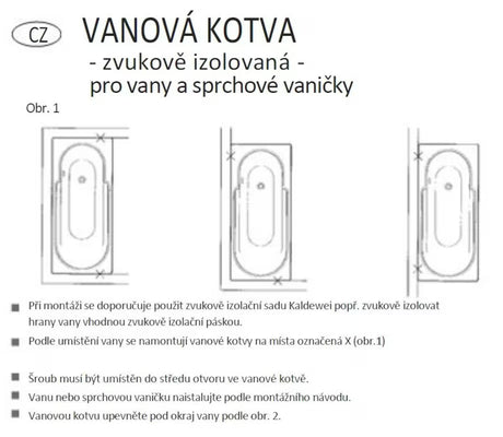 Zvukově izolované vanové kotvy Kaldewei, sada 2 kusů