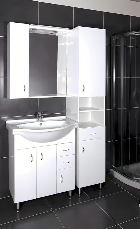 Bílá koupelnová skříňka s umyvadlem Keramia Pro v neutrálním designu vhodném do většiny koupelen.
