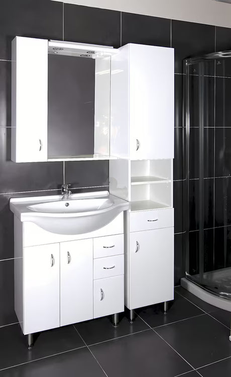 Bílá koupelnová skříňka s umyvadlem Keramia Pro v neutrálním designu vhodném do většiny koupelen.