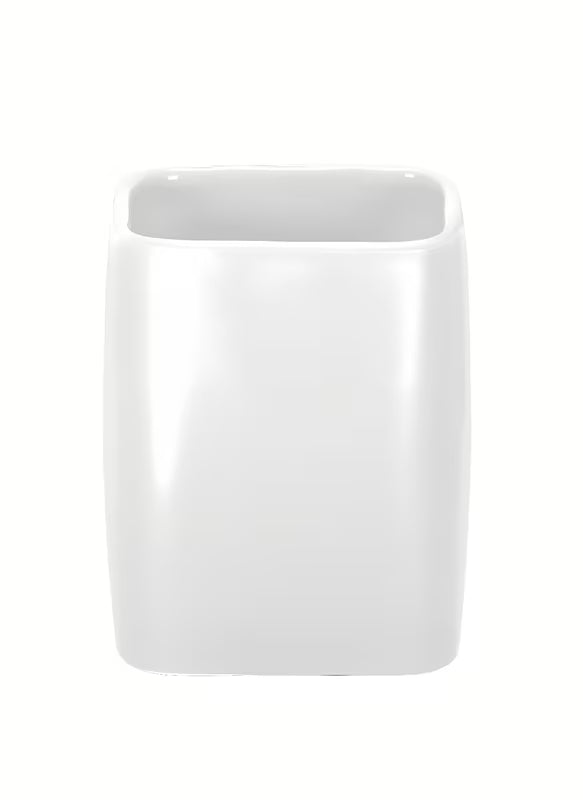 Bílý volně stojící keramický držák kartáčků Kleine Wolke Cubic s jednoduchým elegantním designem.