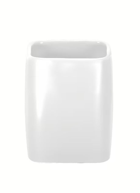Bílý volně stojící keramický držák kartáčků Kleine Wolke Cubic s jednoduchým elegantním designem.