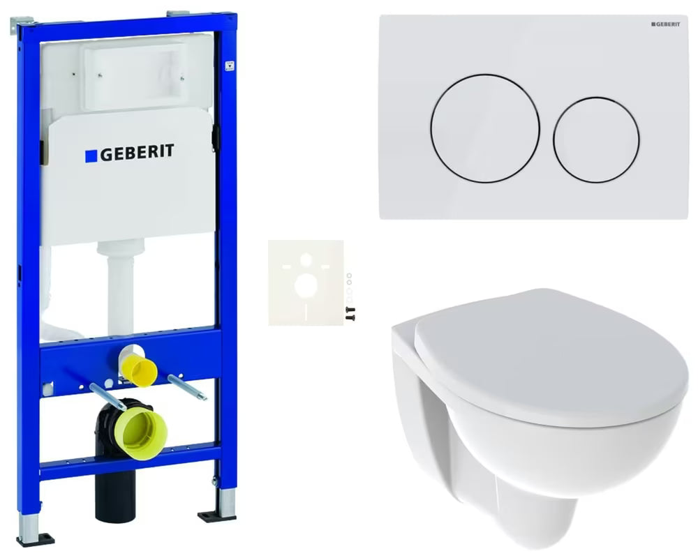 Závěsný WC set Kolo Rekord s Rimfree mísou, modulem Geberit Duofix a bílým ovládacím tlačítkem Delta
