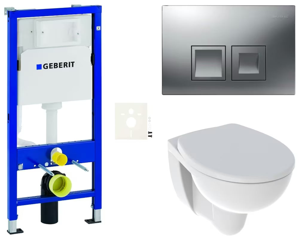 Závěsný WC set Kolo Rekord s modulem Geberit Duofix a ovládacím tlačítkem v chromu matném.