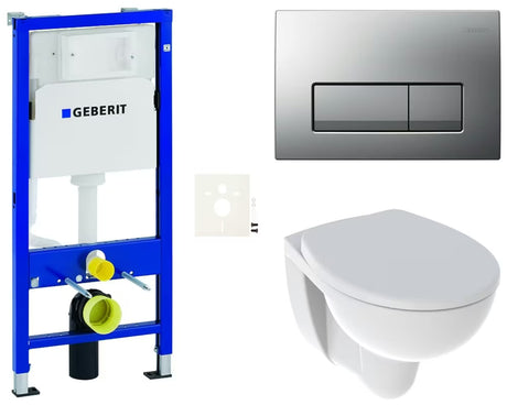 Závěsný WC set Kolo Rekord s modulem Geberit Duofix, sedátkem SoftClose a tlačítkem v chromu matném.