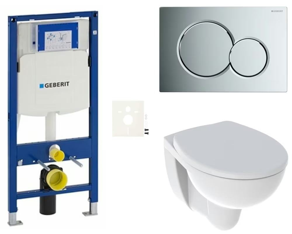 Závěsný WC set Kolo Rekord s bezokrajovou mísou Rimless, sedátkem se SoftClose a modulem Geberit Duofix.