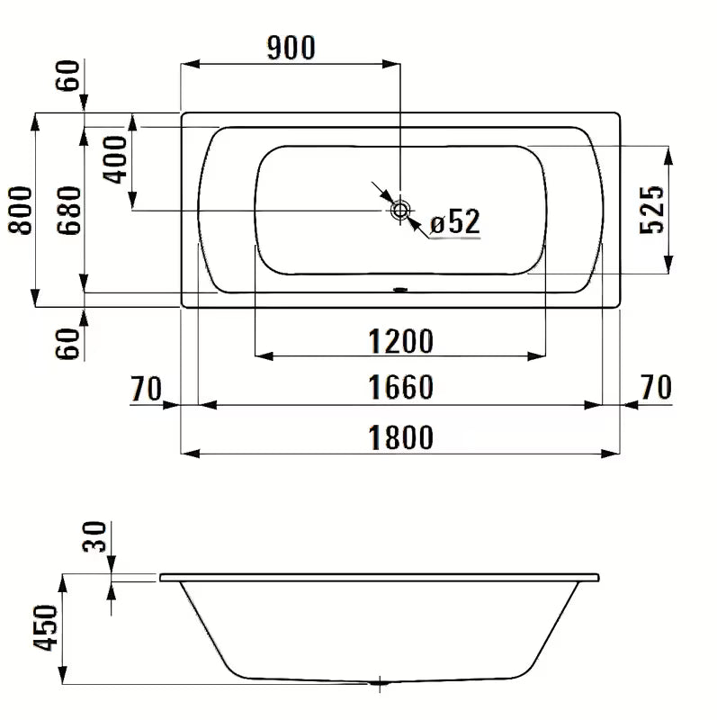Obdélníková vana Laufen Bolsena 180x80 cm ze smaltované oceli s protihlukovou izolací a nohami