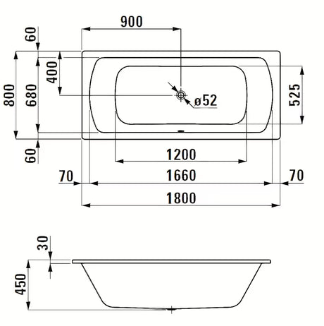 Obdélníková vana Laufen Bolsena 180x80 cm ze smaltované oceli s protihlukovou izolací a nohami